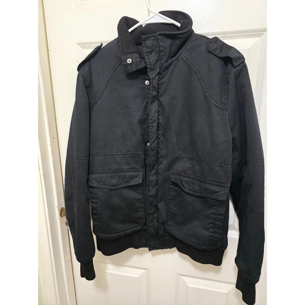 H & M Men's Black Heavy Cotton Jacket With Zipper & Button‎ Closure Size 40R